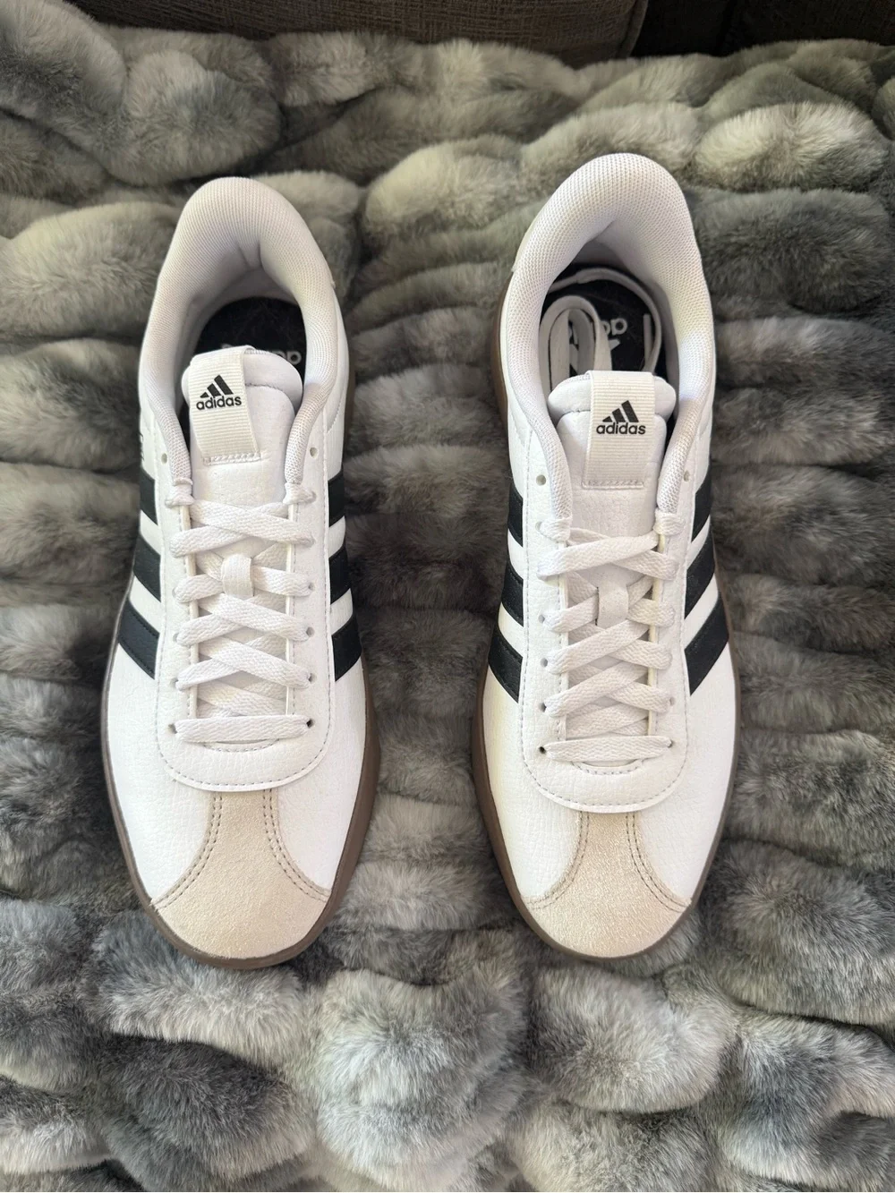 adidas VL Court 3.0 White Sneakers with Black Stripes + Vulcanized Brown Sole